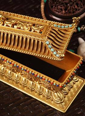 慧宝宇卧宝香炉纯线铜短卧吉香炉16687金古色八祥家用供睡棒香薰