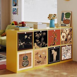 书中古风格子柜子收纳示筐开放格储物布艺整理箱家居收纳盒架展柜