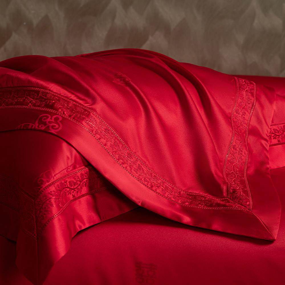 家纺高端结婚四件套红婚色刺绣大套提花被高档新SCYD喜被床上用品