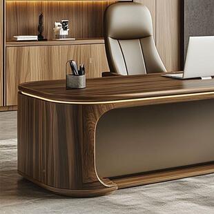 新中式HHO实木办公桌简约现代老板高大班总桌裁董事长办公室台家