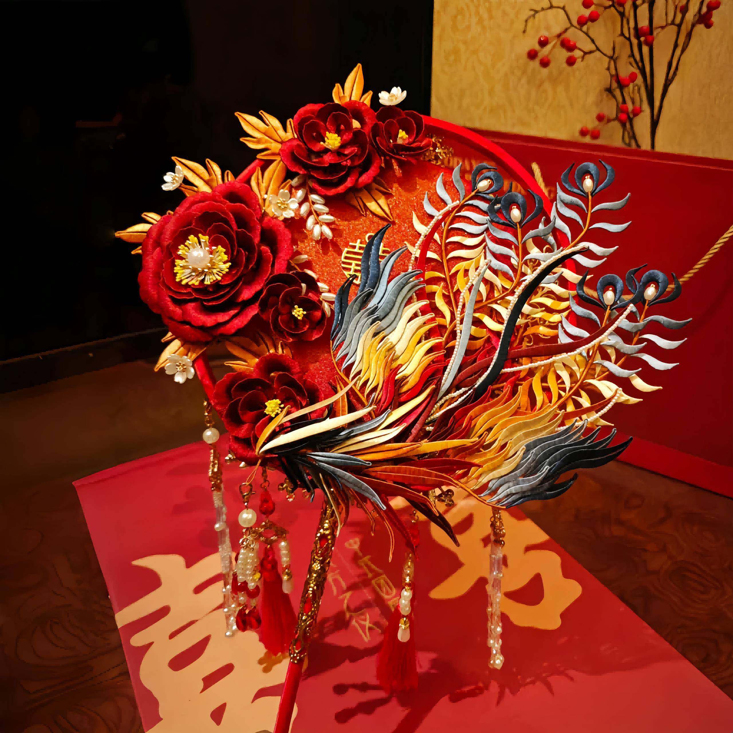 非缠花新娘结遗婚团扇工KZC中式婚重工材料包秀禾高级感闺喜蜜扇