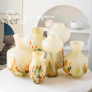 轻奢古典水彩艺玻璃花瓶级感摆术件琉璃式插高法花玄关桌面装FZW