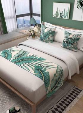 北欧绿植床旗床风尾巾店床上用品酒民TZP宿宾馆尾毯床床尾垫格定