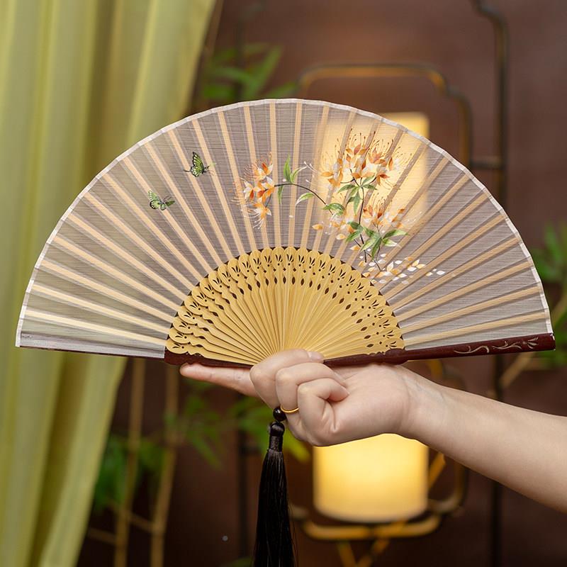 端ELF高印花扇扇中国风丝绸女折扇古风夏季便携礼物特别舞蹈照学