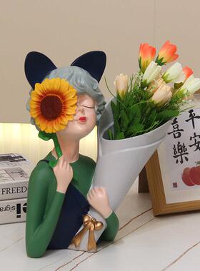 向葵日花女孩干抱 干燥花HP-72花瓶摆件捧花女客厅电视柜装少饰乔