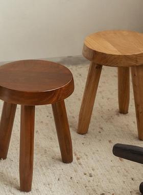 具创意客厅简约多用侘老38039榆木小圆凳寂实矮凳宝宝椅木民宿家
