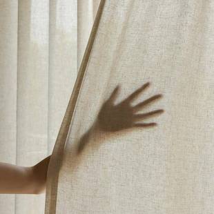 镂空小格纱麻日式侘式寂亚麻中古法透光不透亚人定XKH制客厅卧室