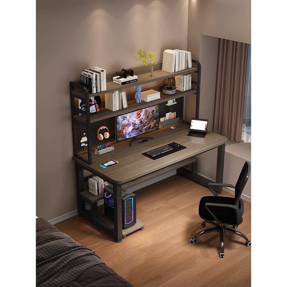 实木书室桌书架一体组合电桌桌卧家用学生写A68字小户型加厚台式