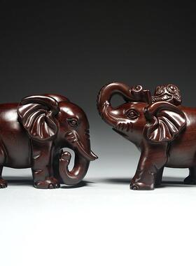 檀木艺质大象摆饰实木雕刻一对黑吸水大象饰入户电视柜装红616707