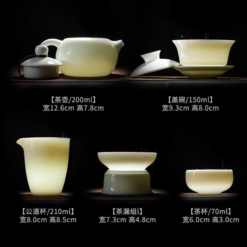苏氏碗陶瓷翡翠玉功夫茶具礼套组羊脂XOH玉陶瓷才盖茶壶三大套盒