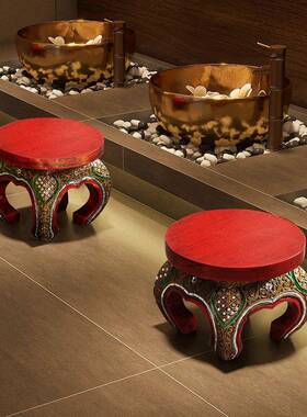 国实14569凳木凳子东南亚家具家用泰式脚矮凳木洗泰头小板网红圆