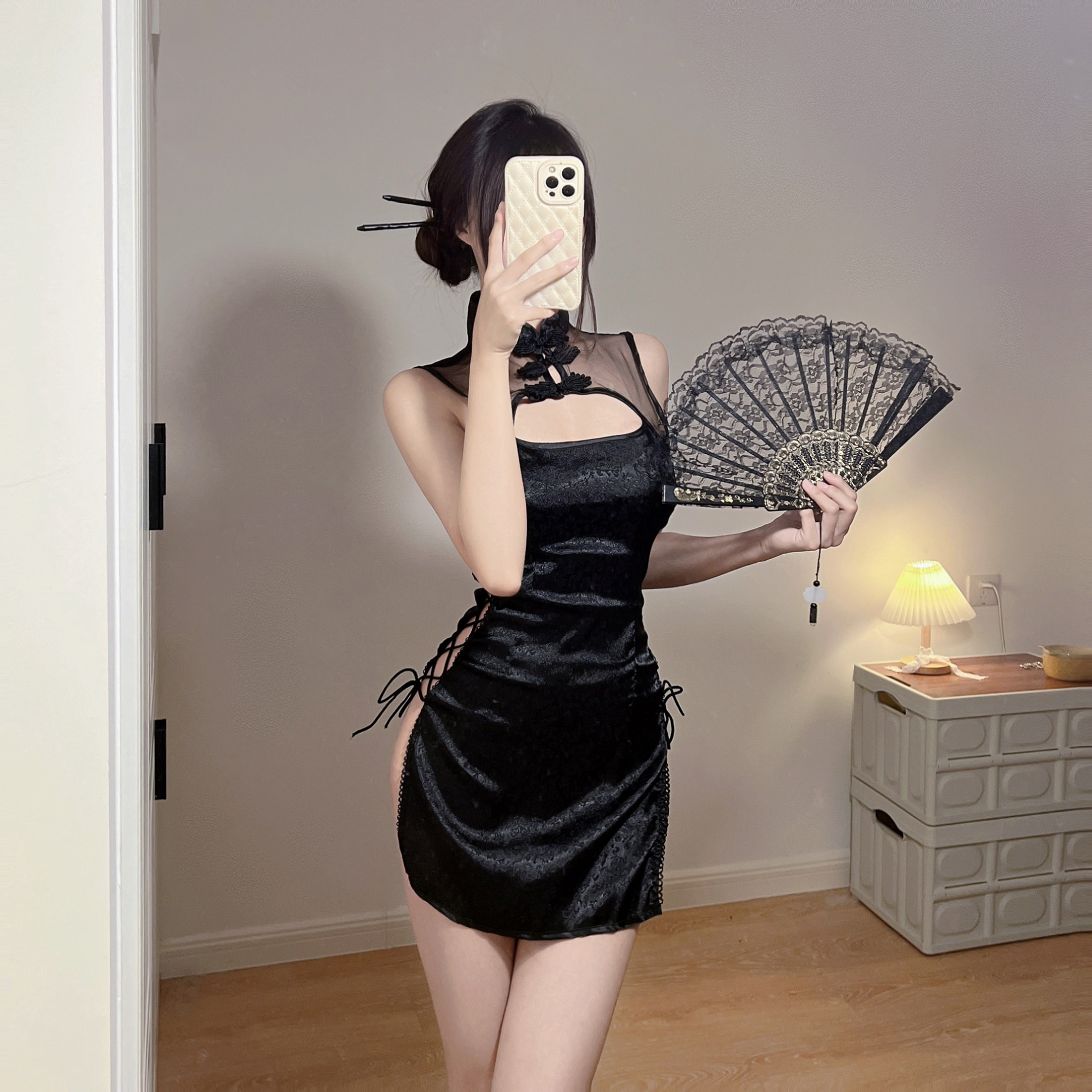 性感高开叉旗袍式抹胸女复古角色扮演制服睡衣qq衣物套装趣味情趣