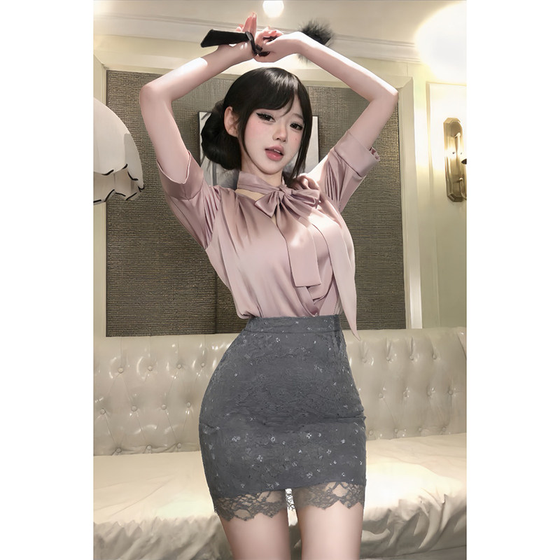 性感蕾丝秘书缎面包臀裙OL制服套装内衣禁欲系qqny趣味调情诱惑女