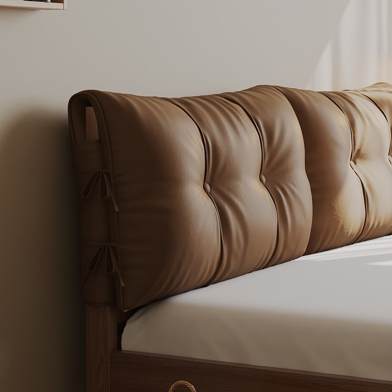 轻奢云朵感皮床头软包靠垫绑带床头板靠背定N制牛皮套罩榻榻米靠