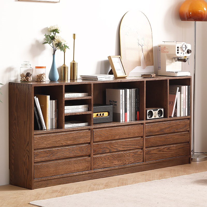 黑胡桃色全c实木红橡木组合书柜矮书架客厅电视墙抽屉收纳柜展柜