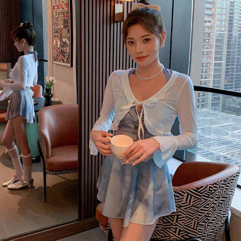 沐泳衣女温泉爆2025年新般款款蓝色微胖大遮HBO肚露背连身尺码女