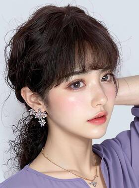 假发全真人发中年妈妈长QWU卷发假发发套全真头套中时尚自然真头