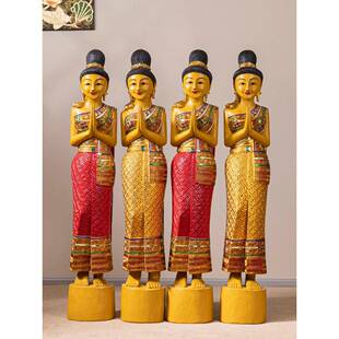 泰国迎b1169门童宾东南亚风格木雕人偶式餐厅门口泰装饰品佛像摆