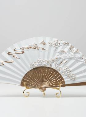 现新中式厅中国风古典白色描代扇子装金饰品摆件家居客工艺礼品摆