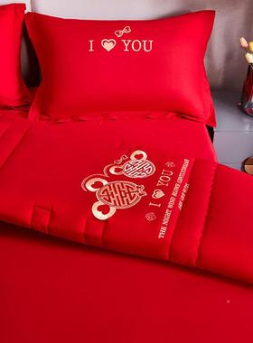 罗兰家结婚大红色新疆棉床褥子垫被用花.8m双纺人婚庆HQCRD00陪嫁