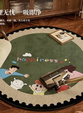 四dt2025-1季毯用中古风卡通圆形地地客厅卧室通防滑垫绿色复古家