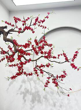 仿真挂梅花树红梅花腊树新年许愿树装GIV饰枯树梅壁挂梅花枝干树