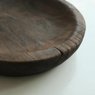 圆形SIP木制果盆裂侘寂艺术干纹 干果然盘实木木质中自式民宿酒店