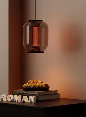 T14卧室牀小吊灯创意个性简约升璃意玻式轻奢饭厅餐桌降灯头极简