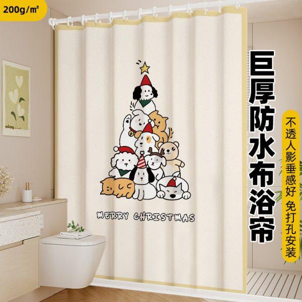 圣诞浴帘防水布卫生间淋浴帘加厚防霉挂帘子高档浴室帘浴间隔断帘,家庭/个人清洁工具,浴帘,淘宝优惠券,粉丝福利购,淘宝优惠卷