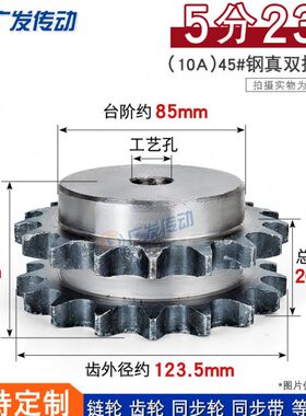 45钢10A真双排链轮5分23齿10A23T适合5分双排链条使用节距:15.875