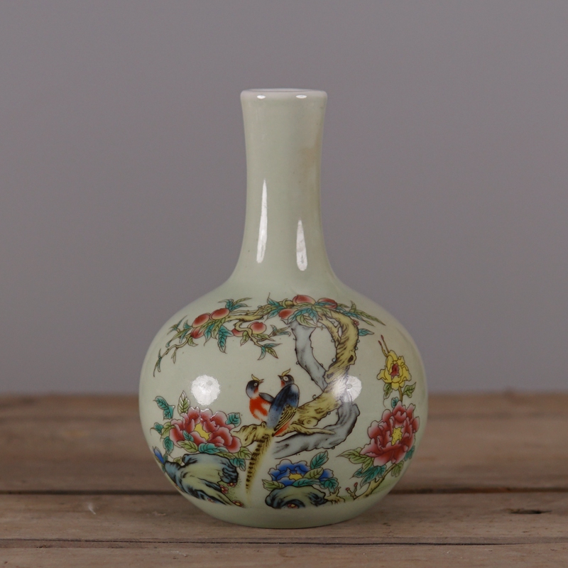 仿大清乾隆粉彩富贵长寿图小胆瓶 F仿古瓷器摆件古玩老货收藏品