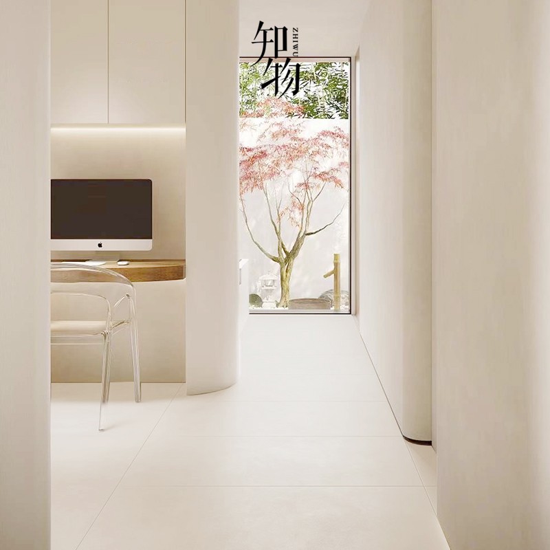 新侘寂风微水泥瓷砖奶p油白色卫生间墙砖客厅地砖日式素色仿古砖