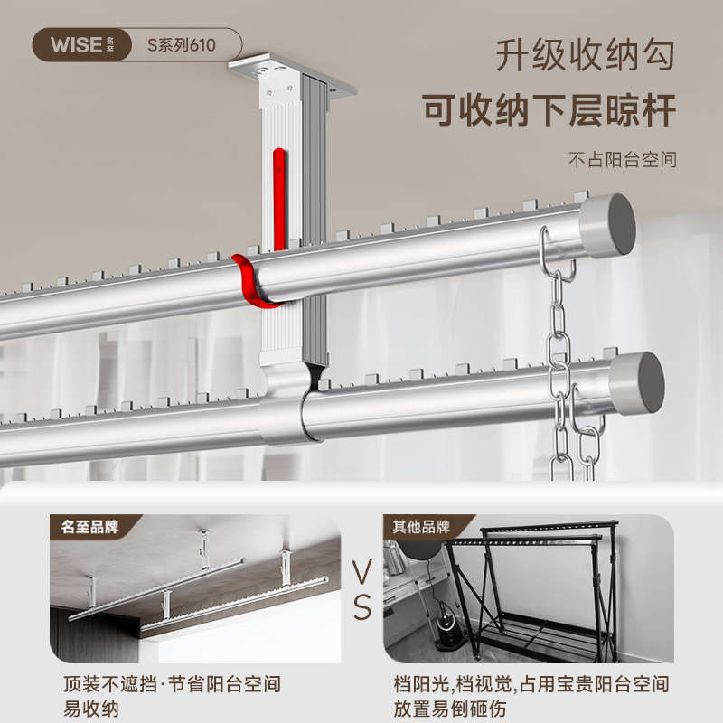 晾衣杆阳台顶装固定式晾衣架打孔凉衣捍家N用铝合金晒衣杆一根单