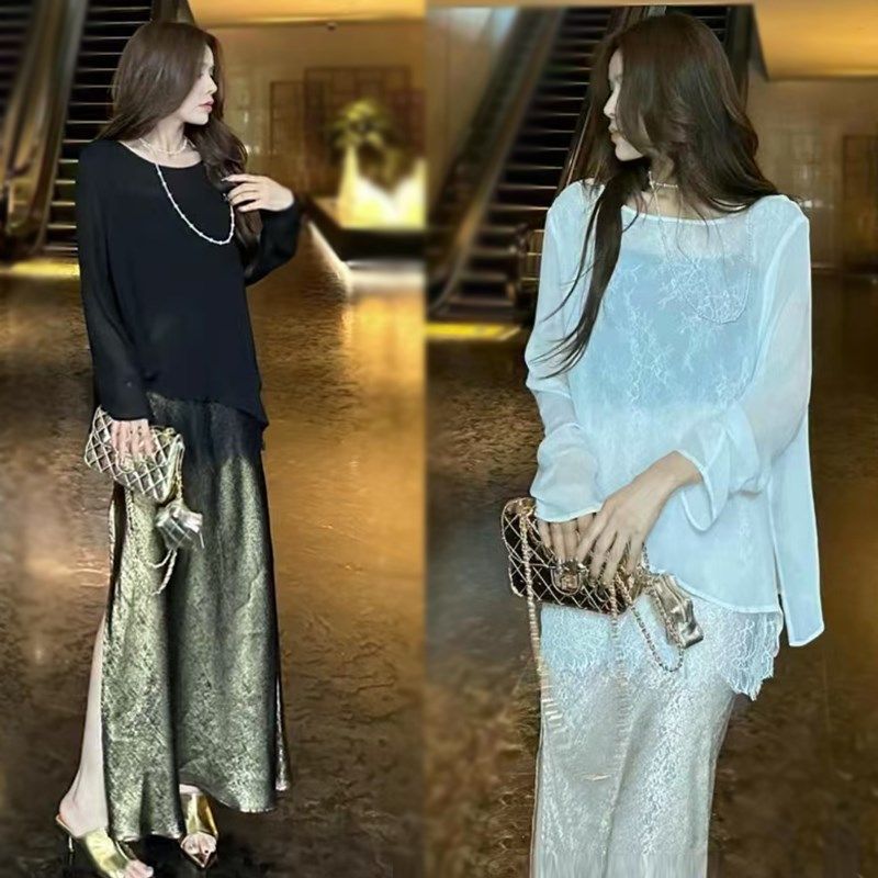 甜美仙气显瘦蕾丝拼接侧开叉不规则长袖衬衣女中长款防晒衫空调衫,女装/女士精品,蕾丝衫/雪纺衫,淘宝优惠券,粉丝福利购,淘宝优惠卷