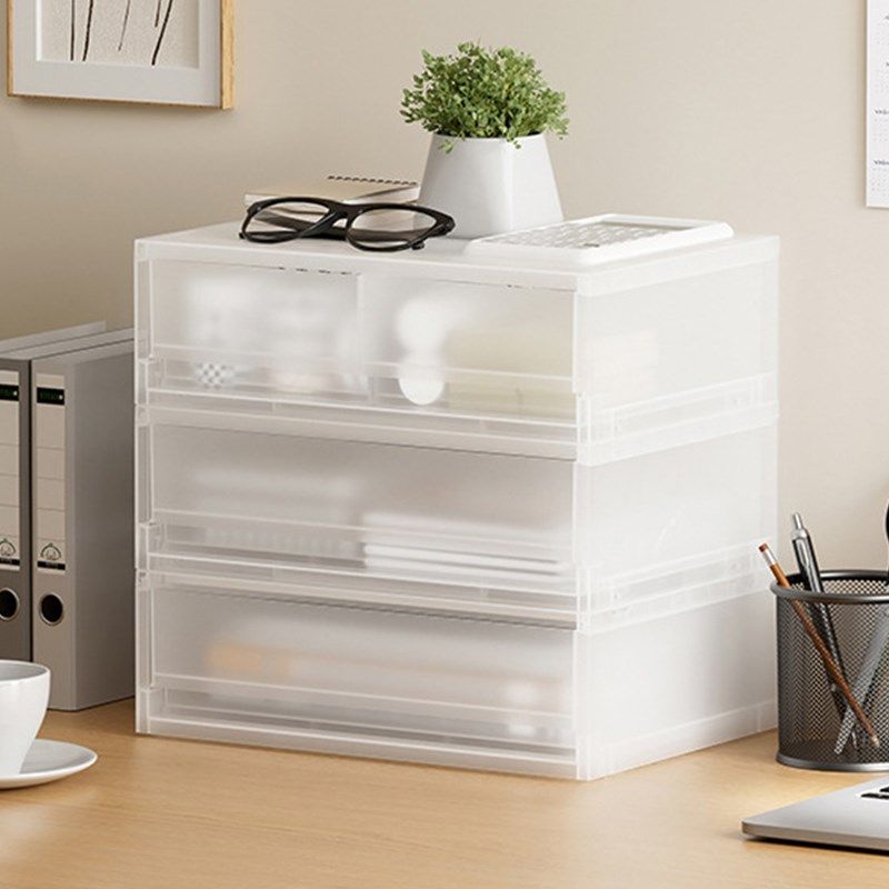 桌面抽屉式收纳盒透明整理盒办公桌A4文件资料储物箱可叠加储物柜
