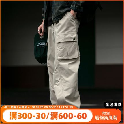 定织240g双面骑兵斜面料大口袋直筒工装裤男春秋季新款户外机能裤