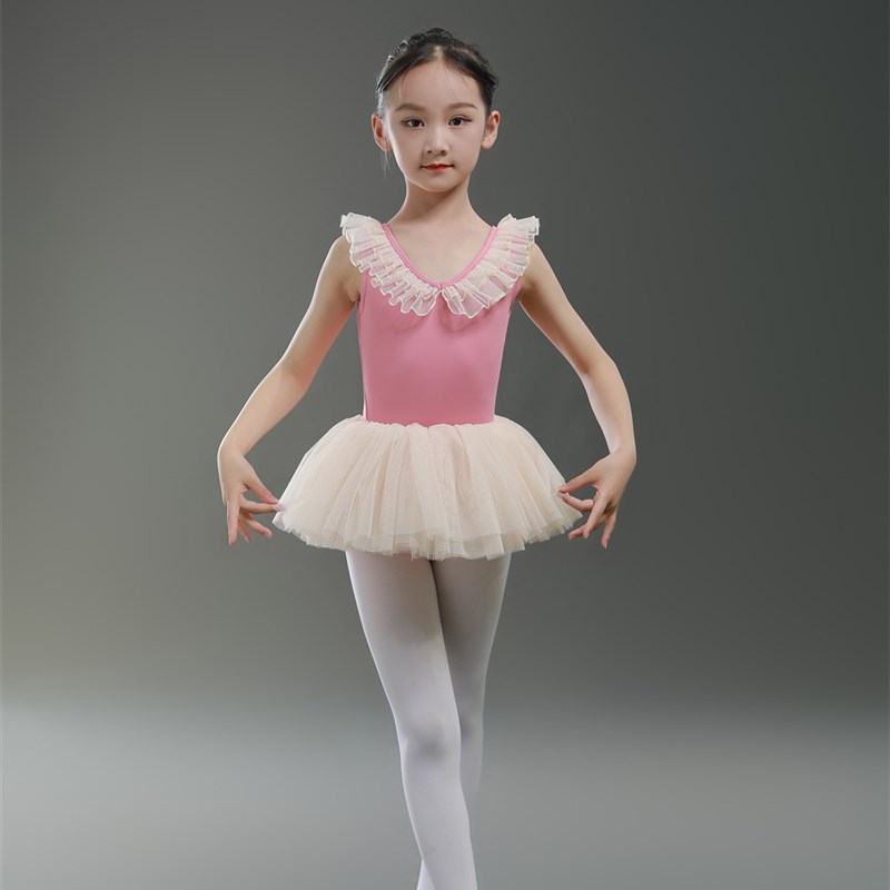 无袖花边领芭蕾练功服装幼儿中国舞女孩形体服跳民族衣儿童舞蹈服
