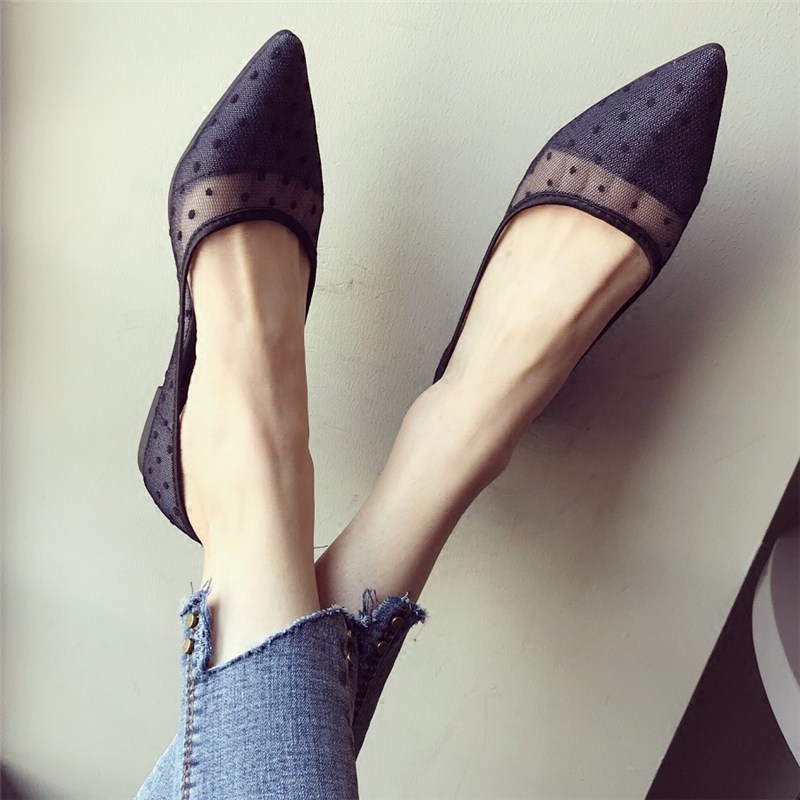 凉鞋女2021夏季新款女鞋黑色透气网面波点鞋平底鞋尖头单鞋女瓢鞋,女鞋,浅口单鞋,淘宝优惠券,粉丝福利购,淘宝优惠卷