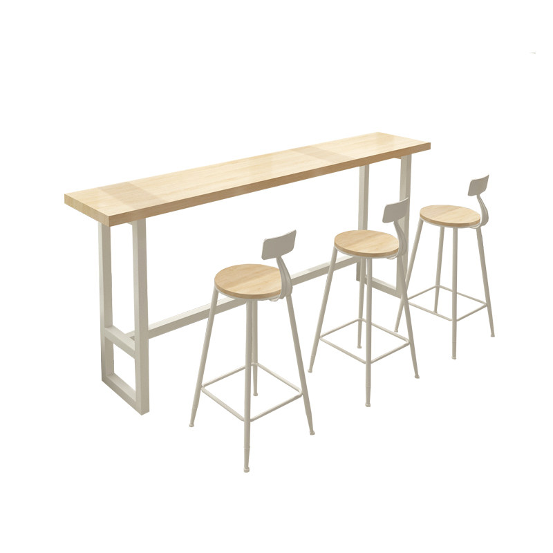简约风铁艺实木家用吧台桌靠墙长条咖啡厅奶茶店高脚酒吧桌椅组合