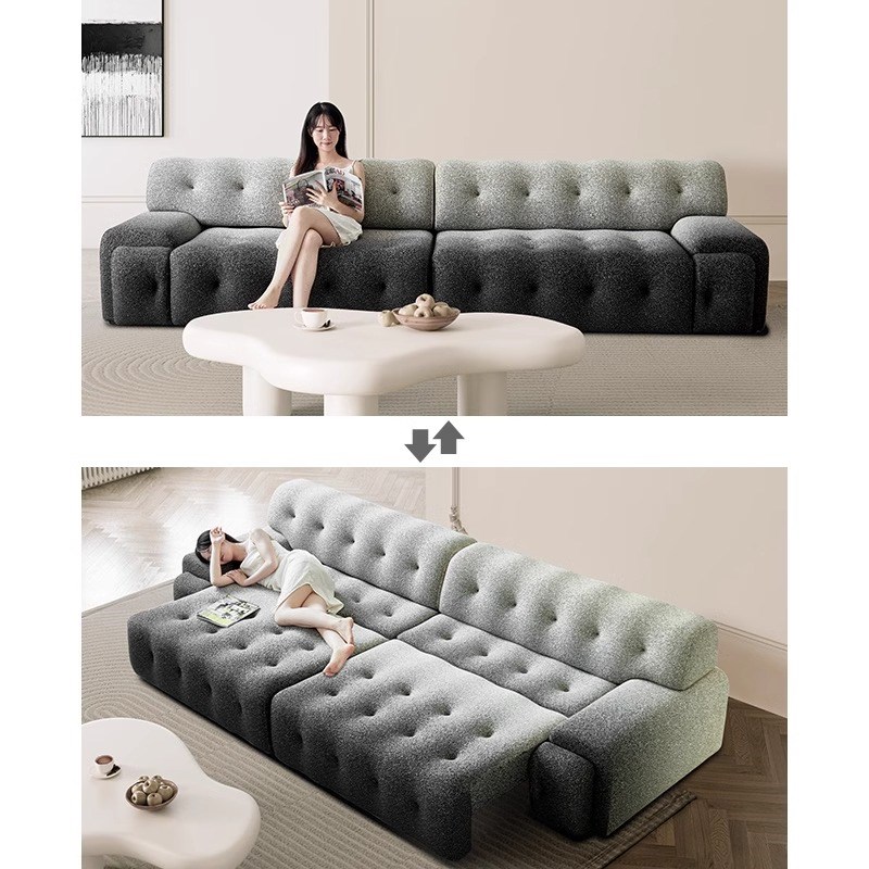 渐变色罗奇堡电动沙发床两用现代简约意式可伸缩功能直排布艺沙发