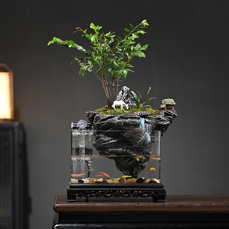 流水摆件微景观紫檀绿植假山鱼缸盆造景循环水客厅办公室桌面礼品,家居饰品,流水摆件,淘宝优惠券,粉丝福利购,淘宝优惠卷