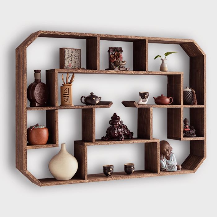 博古架实木中式壁挂式茶架子置物架墙上简约现代客厅多宝阁博物架