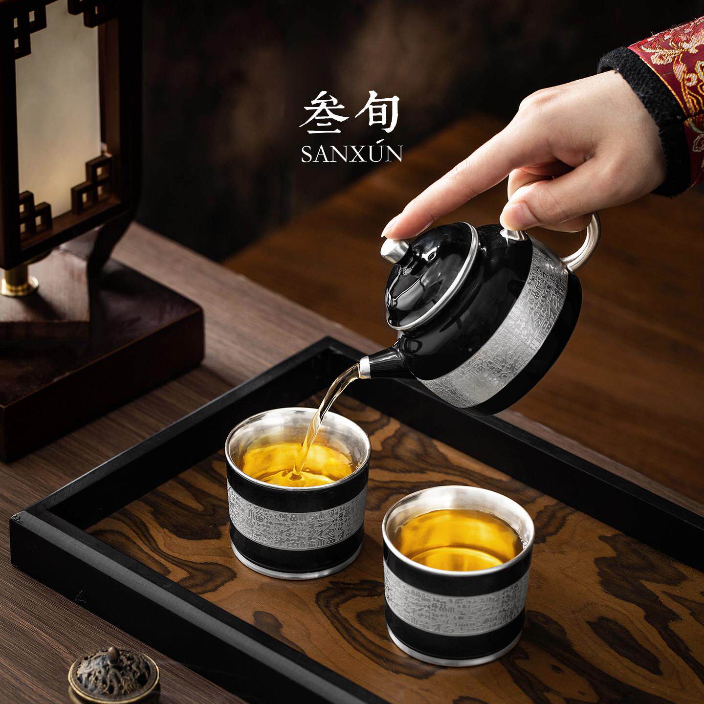 叁BF-04068旬鎏百福西施乔泡茶壶高档茶银具送长辈领导朋礼友生日