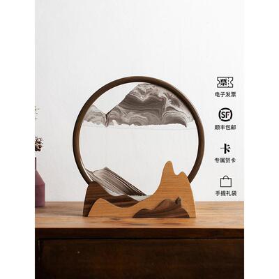 鹿创意流沙画高山lsh02 流水沙漏客办公饰品新中厅装饰式定制礼马