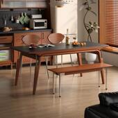 实木岩板餐桌2855小户型家用白黑形色中桌古色风复古长方椅组合