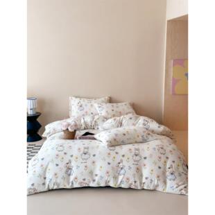 厚柔牛软儿童卡通奶绒加四件套 面保暖森系田园风双绒床上用 FKL