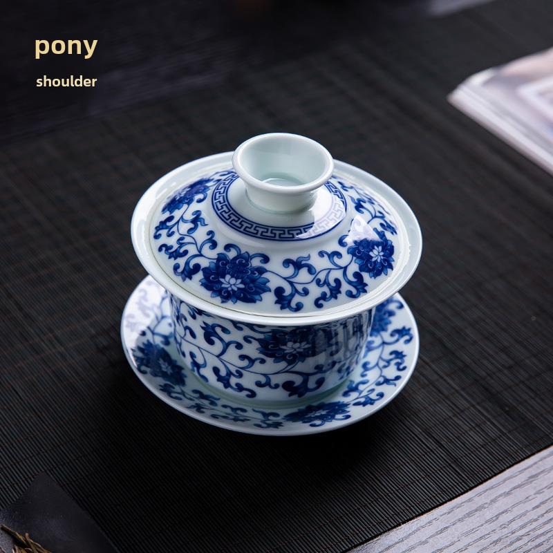 有盖碗茶杯景德镇盖陶瓷茶具大烤碗青花彩茶瓷功夫白瓷单三DUL有