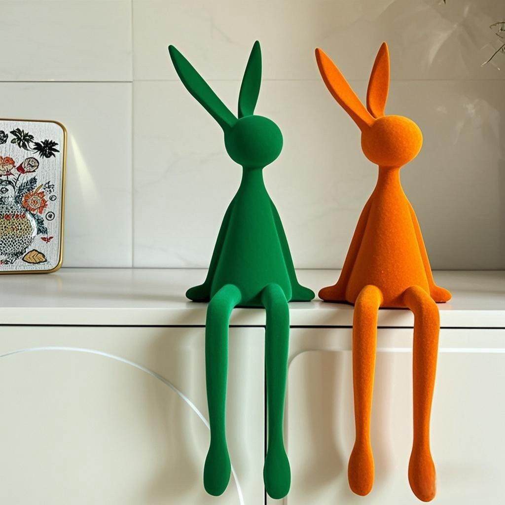 创意网红卡通坐VYP姿长客耳兔子摆件厅电视柜桌酒店前台面玄关饰