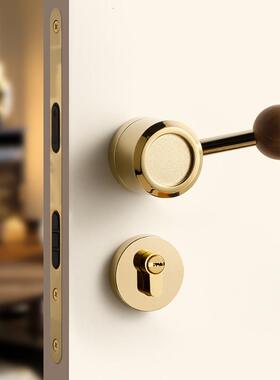 金色卧室门锁家用房间磁吸静覆古房锁音室内门门两件式中古AFY门