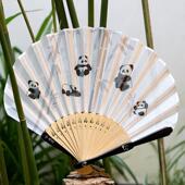 Fan通清清野野古扇小风清新熊猫扇文创送礼卡可携式 定制摺新款 扇